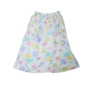 Vintage 80s Diane Von Furstenburg white pastel floral midi skirt S